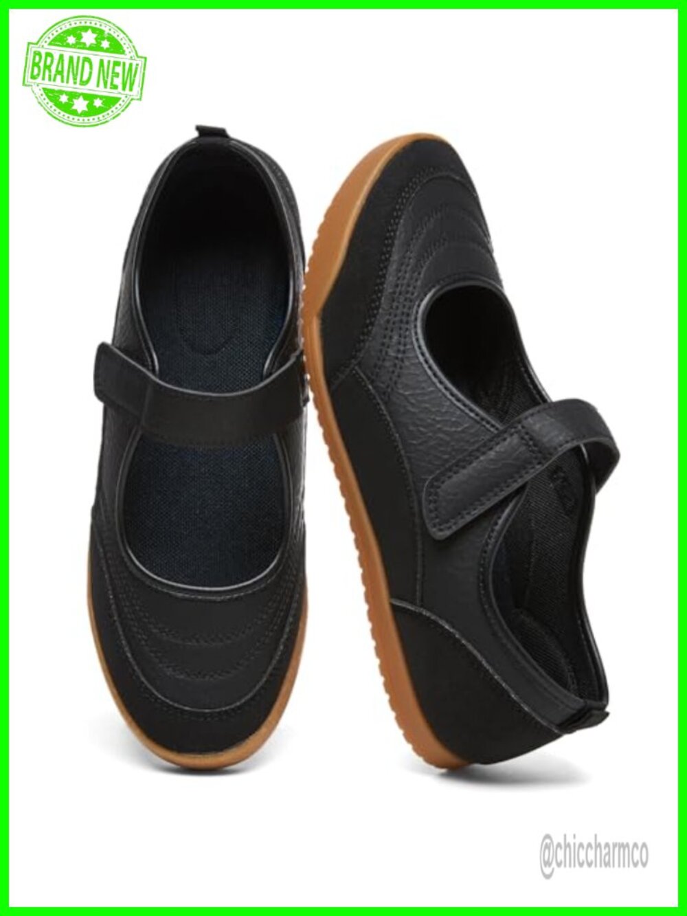 Womens Mary Jane Sneakers Non-Slip Lightweight Hook Loop PU Faux Leather Casual